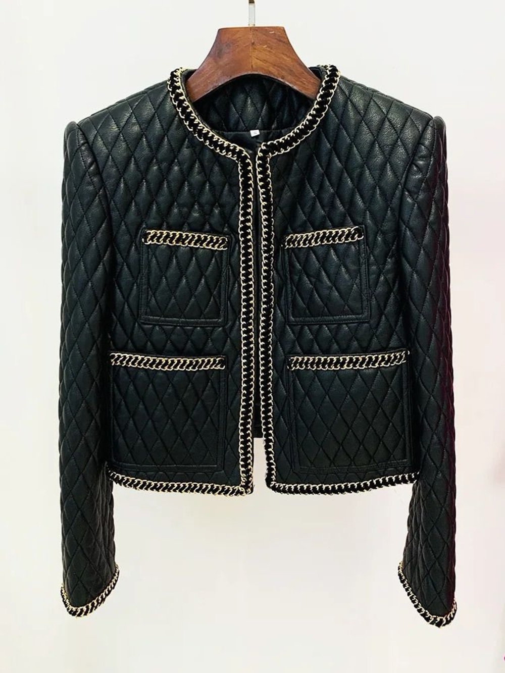 Quilted Chain-Trim Black Jacket